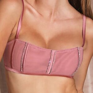 Fleur Du Mal Brilliant Boned Rhinestone Bralette Pink Women’s Size Large NWT!